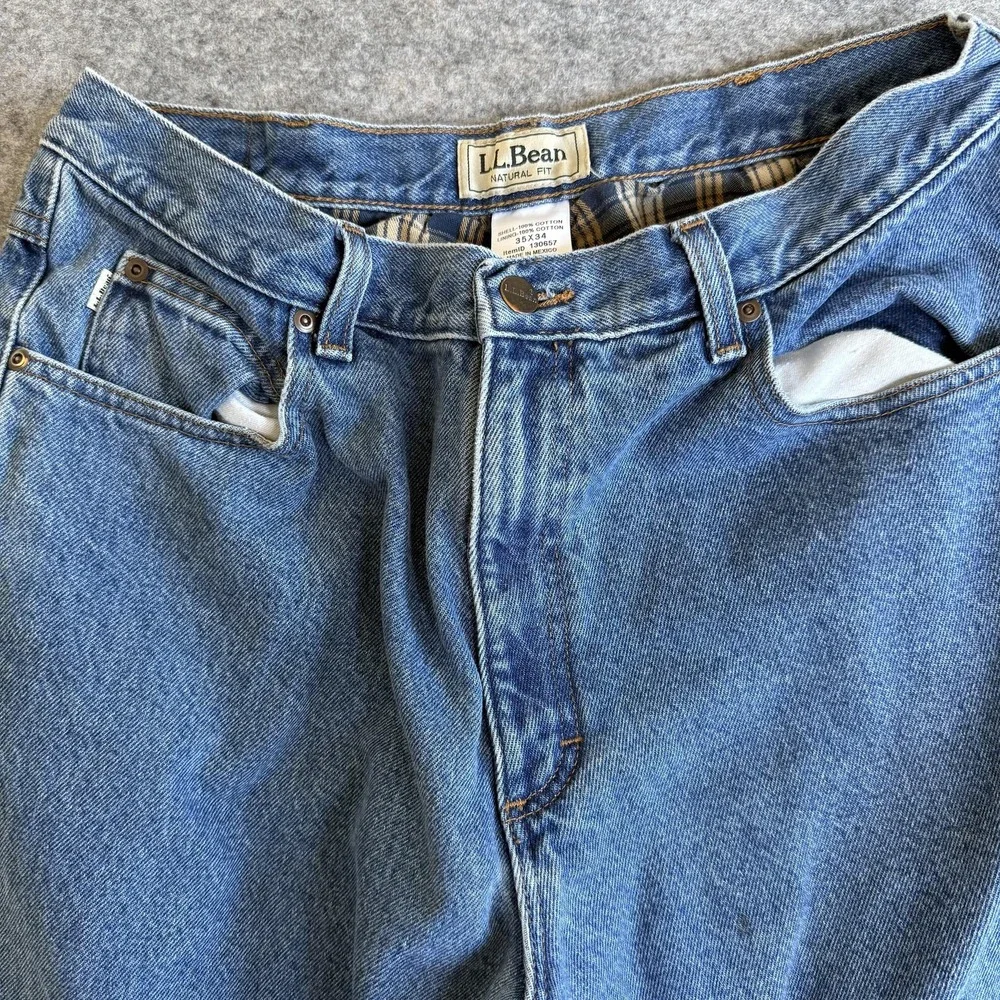LL Bean Jeans Men (32X33) 35x34 Flannel Lined Workwear Denim Plaid Lining STAINS